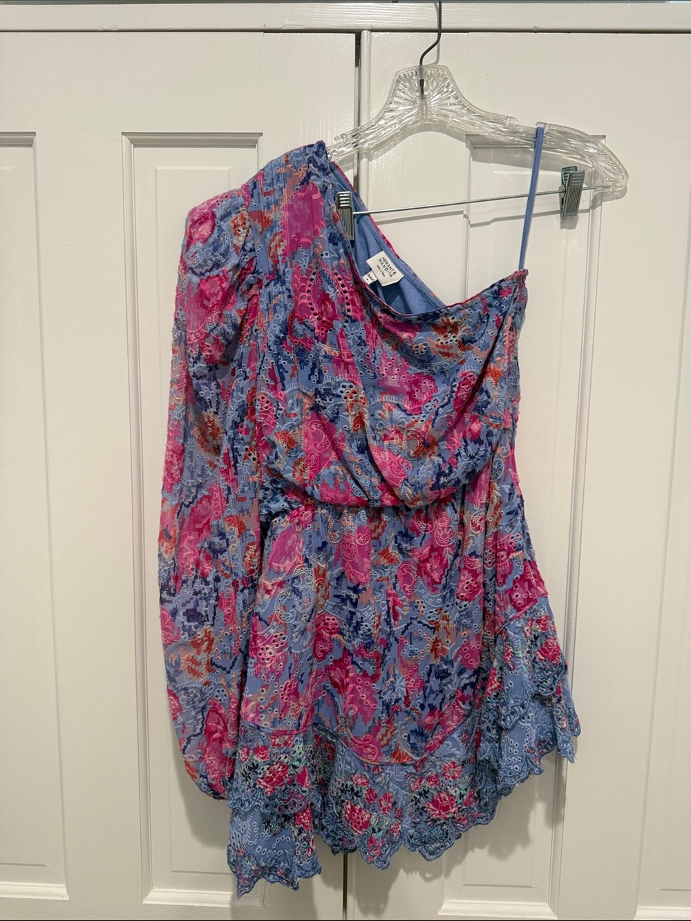 HEMANT & NANDITA Lavender One-Shoulder Floral Eyelet Mini Dress